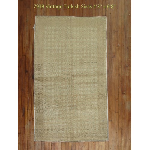Soft Brown Cream Vintage Turkish Rug No. 7939