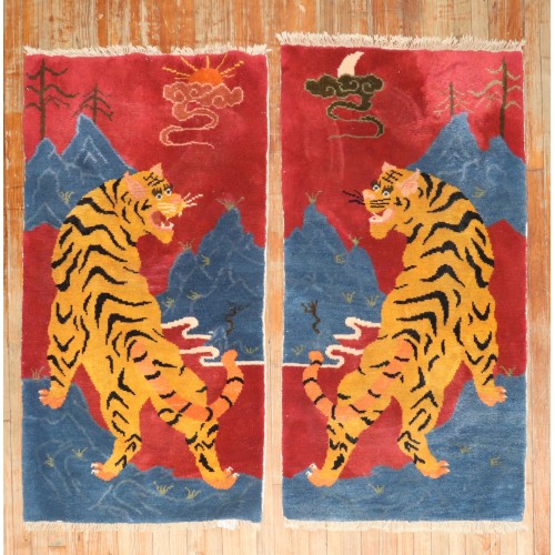 Pair of Tiger Tibetan Rugs No. j3895