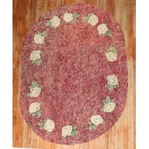 Antique Oval American Hooked Rug With Initials No. J3905