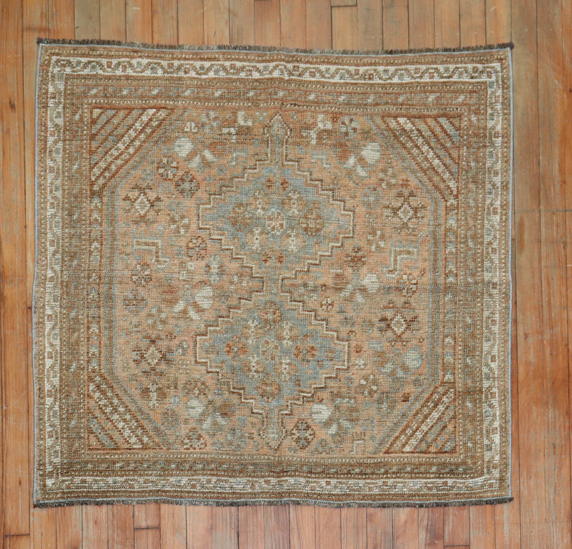 Brown Tribal Persian Earth Tone Square Scatter Rug, 20th Century For Sale  at 1stDibs