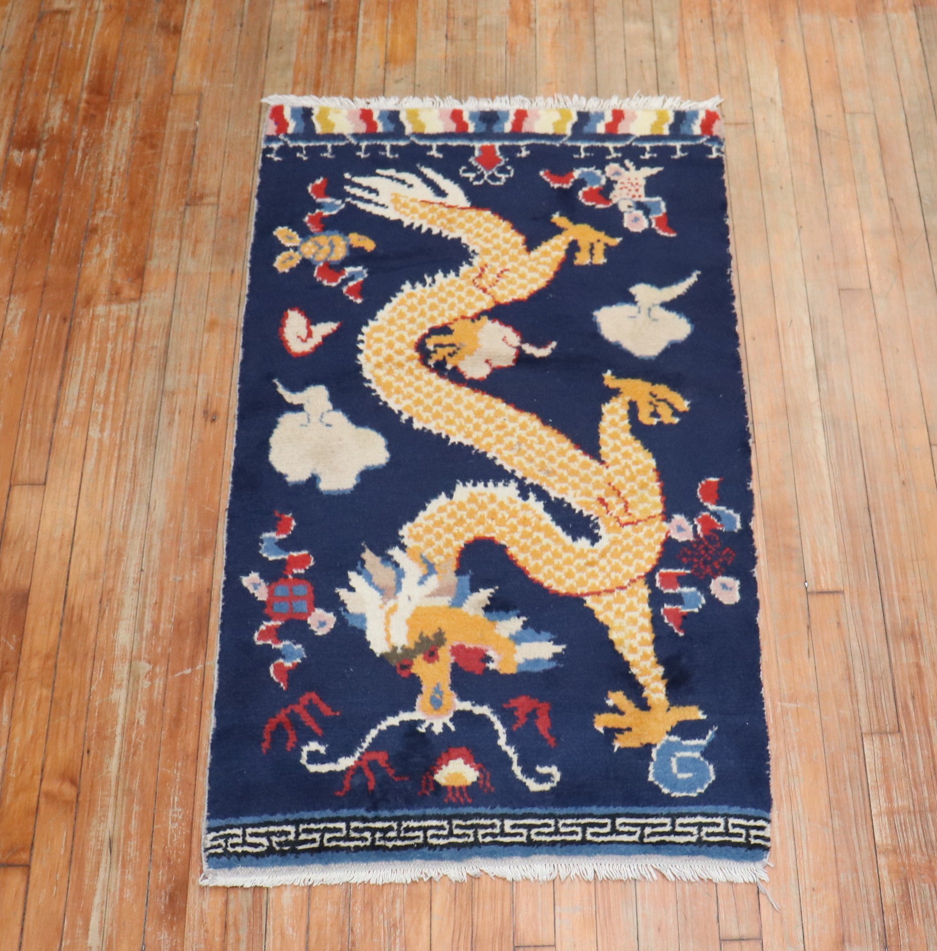 Tibetan Dragon Cushion Rug, Antique