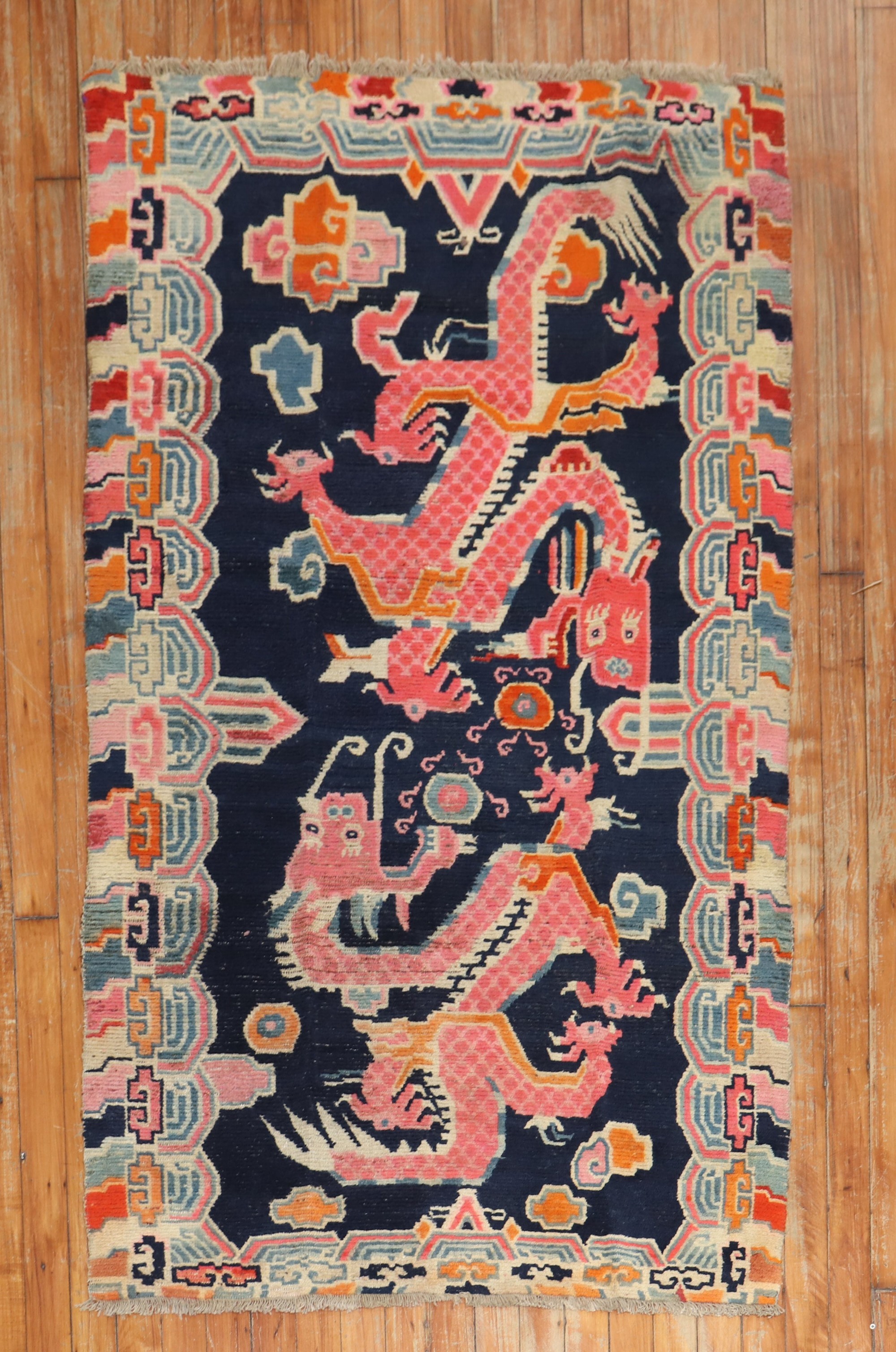 Tibetan Dragon Cushion Rug, Antique