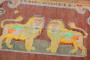 Colorful Lion Pictorial Turkish Accent Rug No. 31612