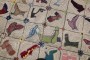 Rare Shoe Pattern ivory Blue Room Size American Hooked Rug No. j2194