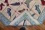 Rare Shoe Pattern ivory Blue Room Size American Hooked Rug No. j2194