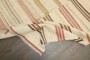 Room Size Ivory Striped Turkish Square Kilim No. j4223