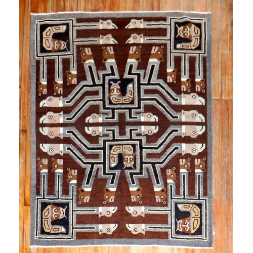 Peculiar Indonesian Pictorial Square Head Rug No. 10578