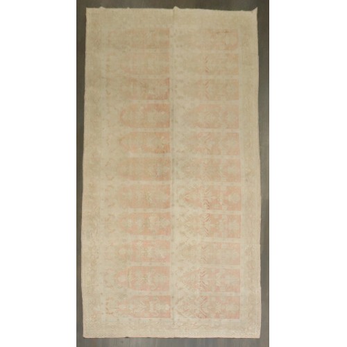 Soft Pink Wide Long Turkish Ghiordes Antique Runner No. 10653