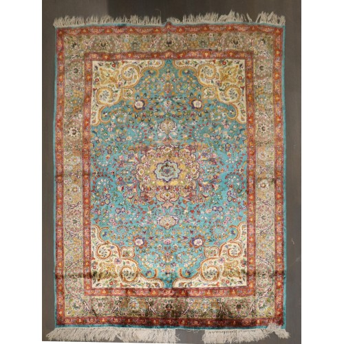 Turquoise Antique Silk Kashan Rug No. 10749