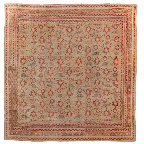 Square Green Antique Turkish Oushak Rug No. 10755