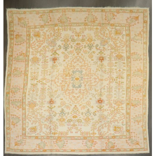 Ivory Pink Antique Turkish Oushak Rug No. 10779