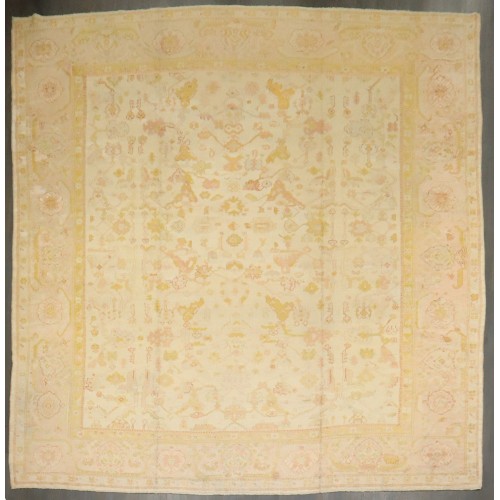 Square Ivory Antique Turkish Oushak Rug No. 10780