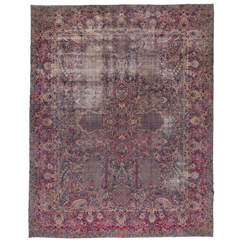 Worn Shabby Chic Antique Oversize Kerman Rug No. 10857