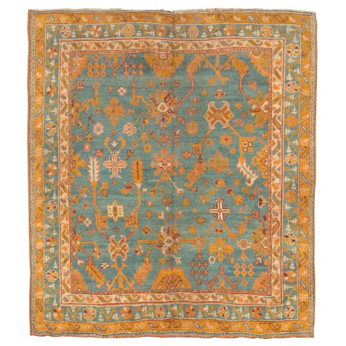 Square Blue Antique Oushak 19th Century Rug No. 10861
