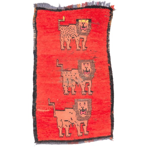Red Vintage Moroccan Berber Lion Rug No. 10874