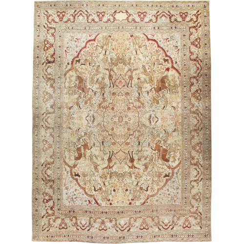 Antique Hunting Scene Tabriz Carpet No. 10892
