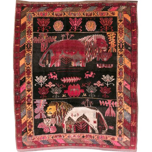 Lion King Vintage Turkish Kars Square Rug No. 10893