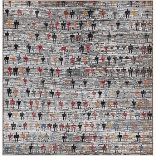 Vintage Inspired Square Human Pictorial Tulu Rug No. 10910