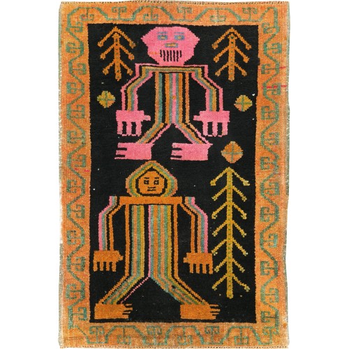 Human Pictorial Vintage Turkish Rug No. 10911