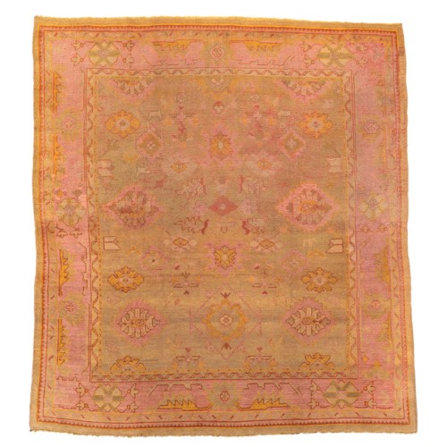 Green Pink Antique Turkish Oushak Rug No. 10925