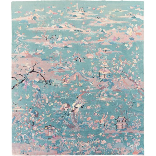 Turqoise Antique Pictorial Chinese Deco Carpet No. 10941