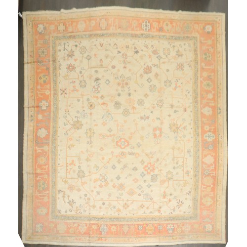 Ivory Peach Square Antique Oushak Large Square Rug No. 10968