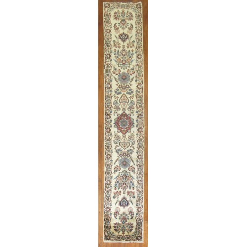 Ivory Vintage Persian Kashan Runner No. 30533