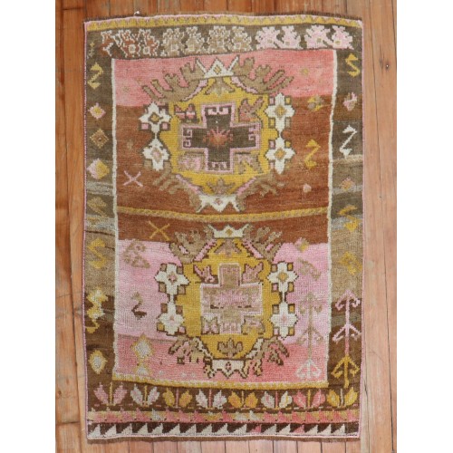 Vintage Pink Brown Turkish Scatter Rug No. 31543