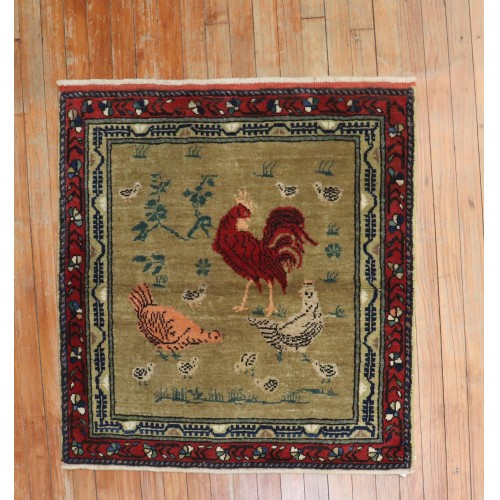 Chicken Rooster Vintage Turkish Rug No. 31601