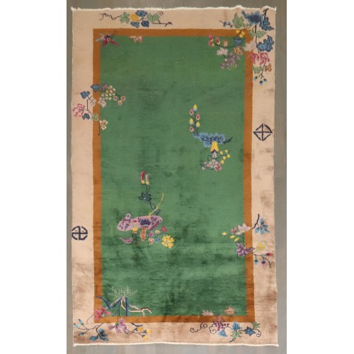 Green Art Deco Chinese Accent Rug No. 31626