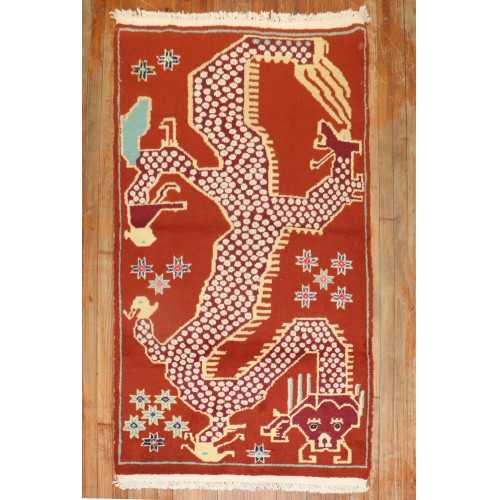 Red Mysterious Vintage Dragon Tibetan Rug No. 31777