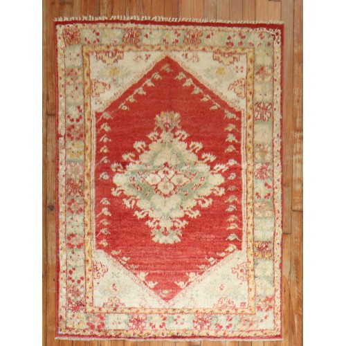 Red Angora Wool Oushak Scatter Rug No. 31796