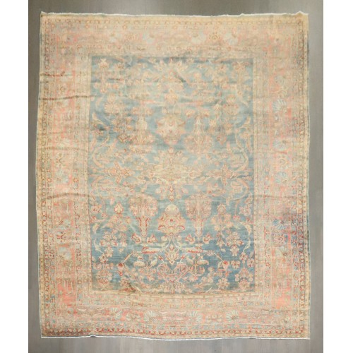 Turquoise Teal Pink Persian Sarouk Rug No. 7734