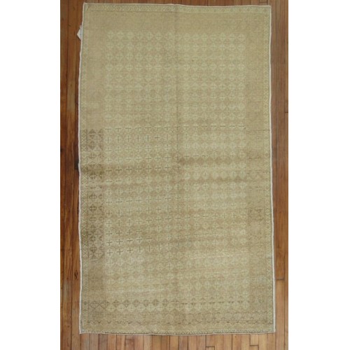 Soft Brown Cream Vintage Turkish Rug No. 7939