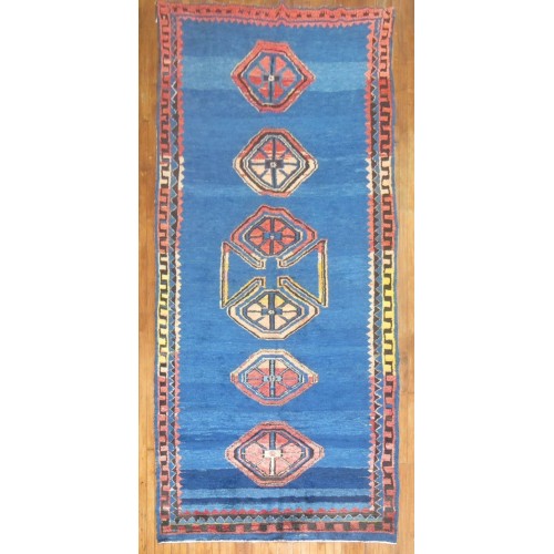 Electric Blue Vintage Turkish Gallery Rug No. 9121