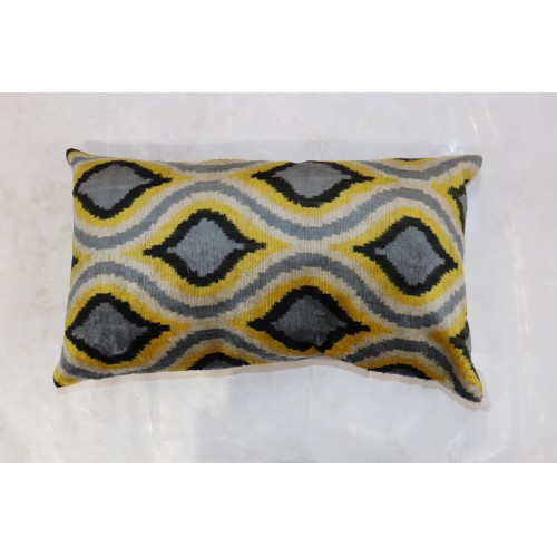 Yellow Black Silk Ikat Pillow No. i135
