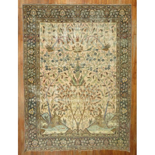 Shabby Pictorial Antique Persian Tabriz Rug No. j1409