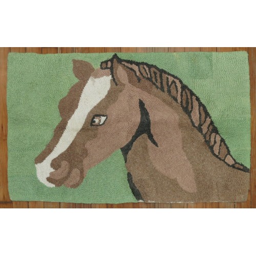 American Hooked Horse Pictorial Rug No. j1432