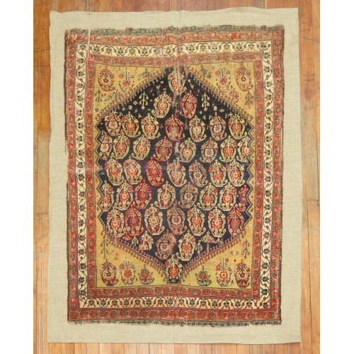 Antique Qashqai Rug Stitched on Linen No. j1465