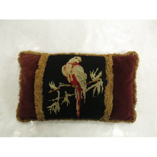 19th century French Pigeon Needlepoint Velvet Tassel Pillow No. j1721