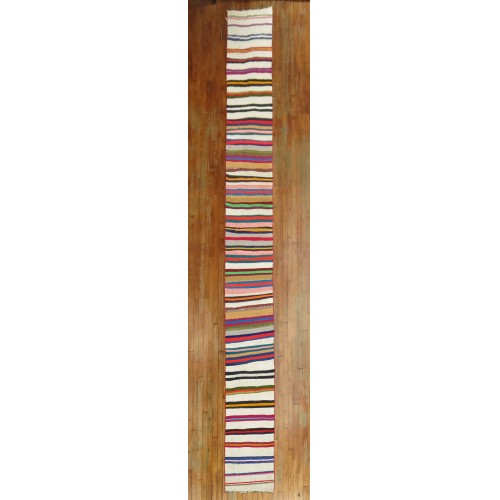 Colorful Striped Long and Narrow Kilim Runner No. j1748