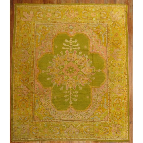 Green Field Pink Accent Antique Turkish Oushak Rug No. j1766