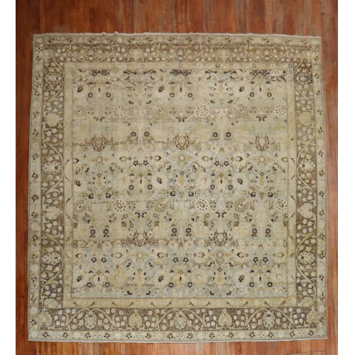 Blue Gray Chartreuse Antique Persian Tabriz Carpet No. j1942