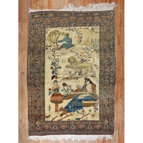 19th Century Hadji Jali Li Pictorial Lion Rug No. j2218