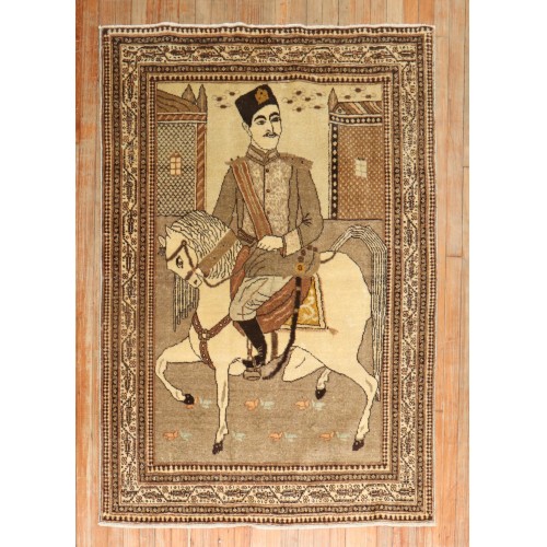 Brown Persian Tabriz Pictorial Horse Rug No. j2568
