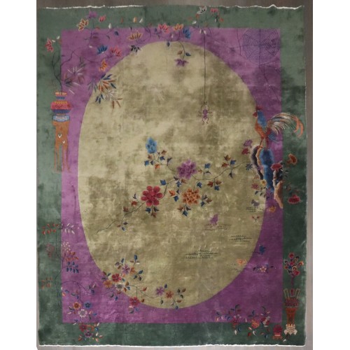 Large Green Purple Art Deco Rug No. j2647