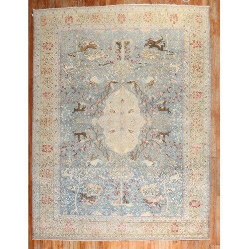 Blue Animal Persian Pictorial Tabriz Carpet No. j2866