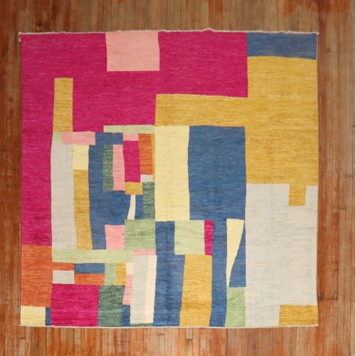 Abstract Contemporary Afghan Square Rug No. j2966