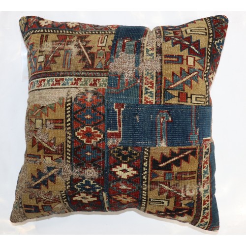 Antique Caucasian Patchwork Rug Pillow No. j3143a