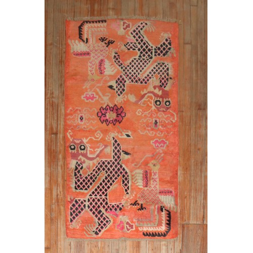 Orange Tibetan Dragon Rug No. j3180